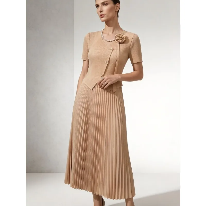 

Плиссированное платье Miyake, коллекция Лето 2026, новое, однотонное, элегантное, приталенное, модное, высококачественное, с цветочным принтом, длинное, плиссированное, женское