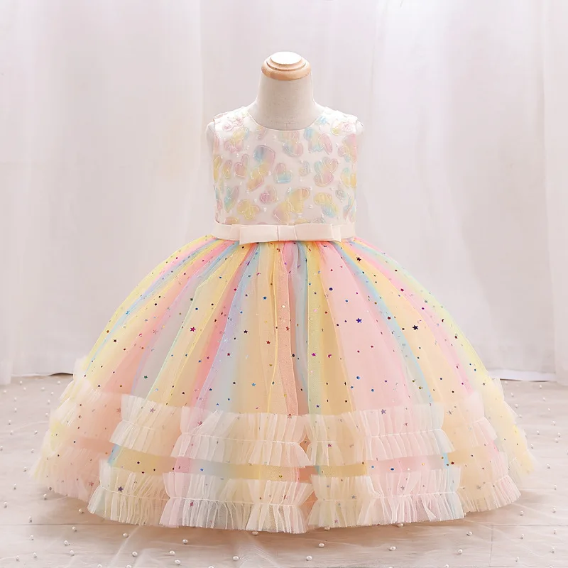 Elegant Dress For Girl Elegant Catwalk Princess Dress 2025 Children Clothing Mesh Sequin Puffy Dress Toddler Kids Party Costume