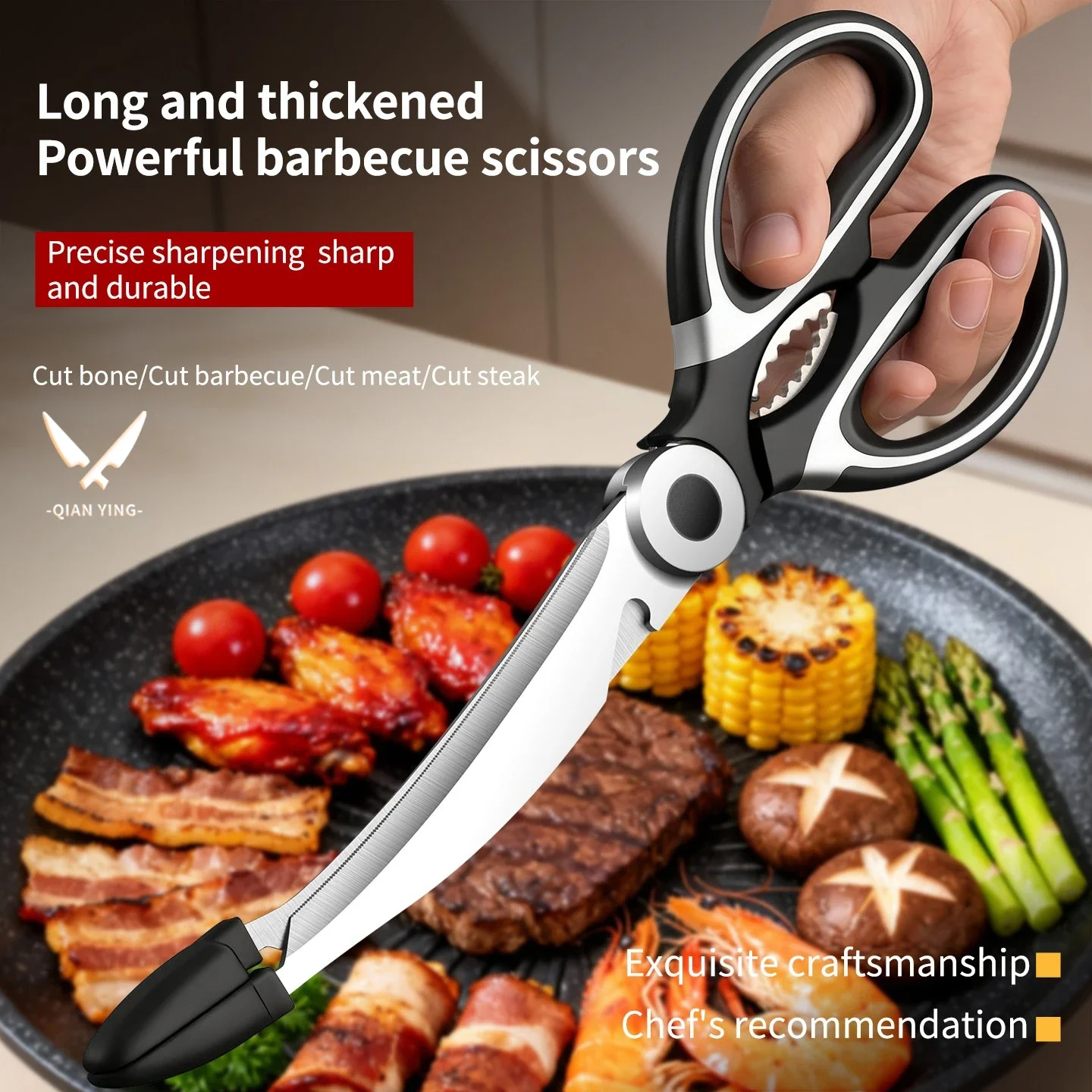 Professionelle Grillschere, Mehrzweck-Küchenschere zum Schneiden von Knochen, Fleisch, Steak und BBQ Chef, spezielle Kochschere