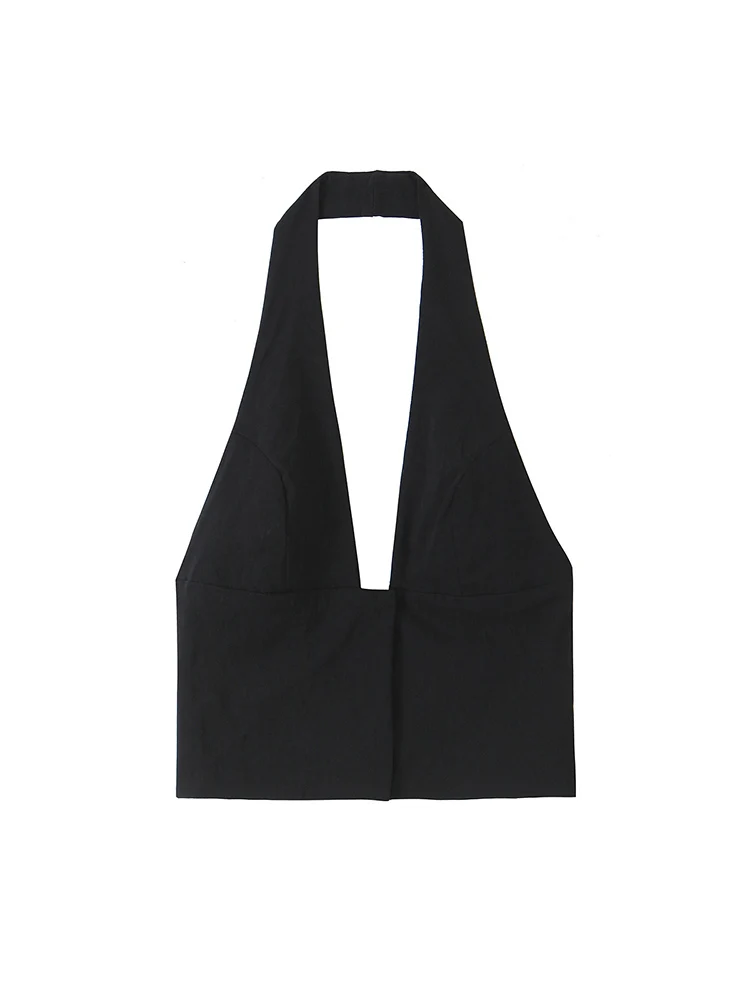 TFMLN جديد الرسن الرقبة مثير قمم للسيدات الصلبة الأساسية كلوبوير أزياء ضئيلة عارية الذراعين المرأة خمر أزياء قصيرة الشارع الشهير