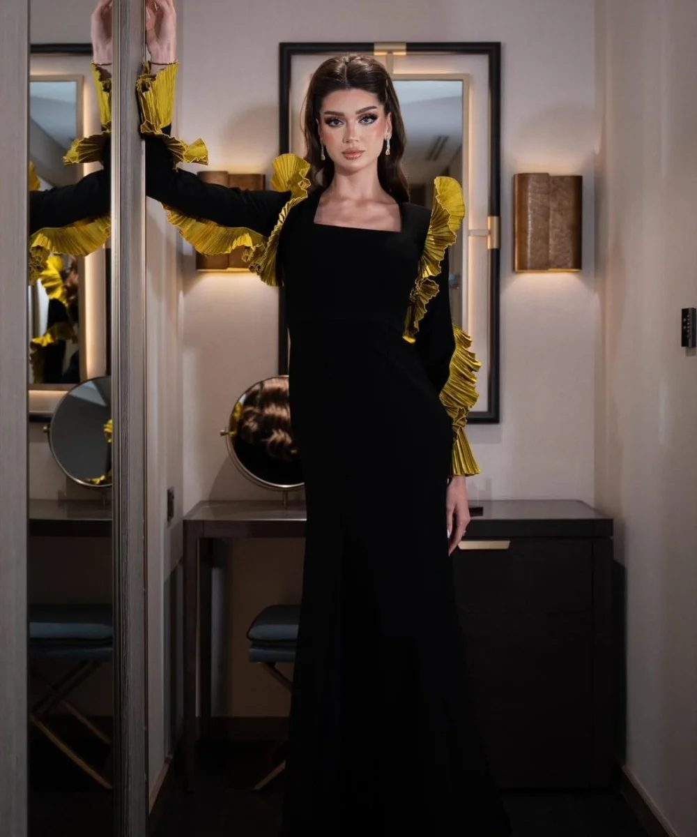 

Customized Exquisite Jersey Pleat Straight Square Neck Long Dresses Bespoke Occasion Classic High Quality