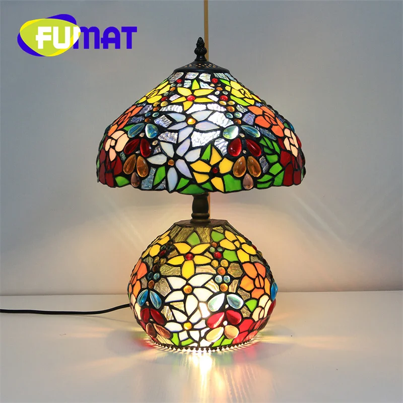 FUMAT Tiffany Vintage Style 12 inch bead flower child female lamp decor living room den bedroom double-headed reading lamp