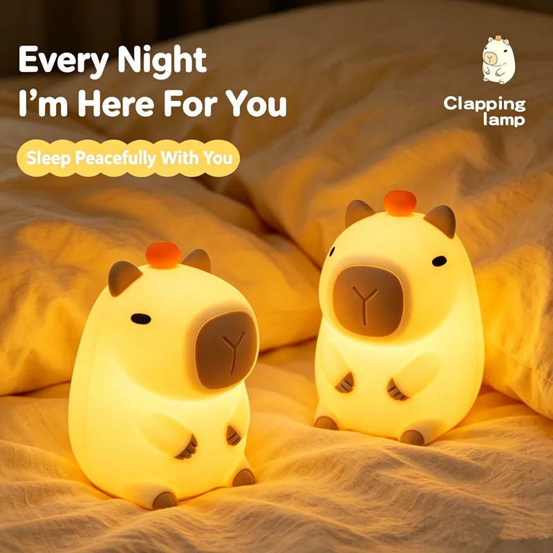 Capybara Tap‑Control Silicone Night Light, Bedside Table Lamp, Sleep‑Aid Ambient Light, Cute Decor Ornament, Gift for Bedroom