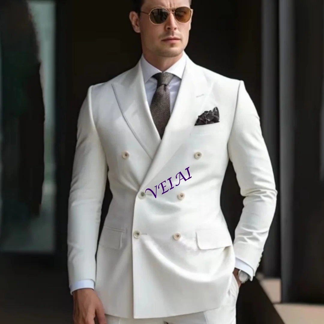 

CustomizedWhite Business Groom Tuxedos for Wedding Slim Fit Men Suits Male Fashion Blazers Bridegroom Wear 2 Piece Coat with Pan