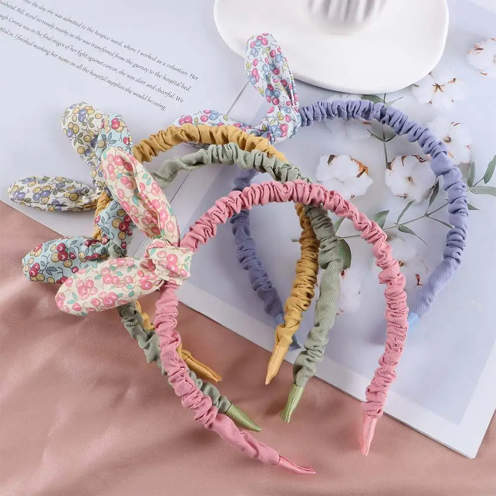 

Cute Rabbit Ears Cloth Flowers Printed Hairband Bowknot Headband Hair Hoops Hair Accessories
