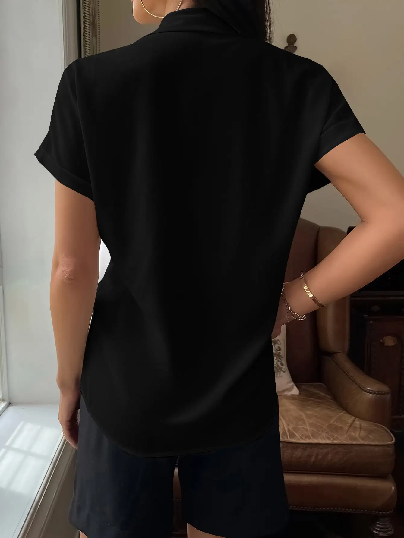 French short-sleeved shirt spring and summer new design sense niche professional high-grade shirt small chiffon top