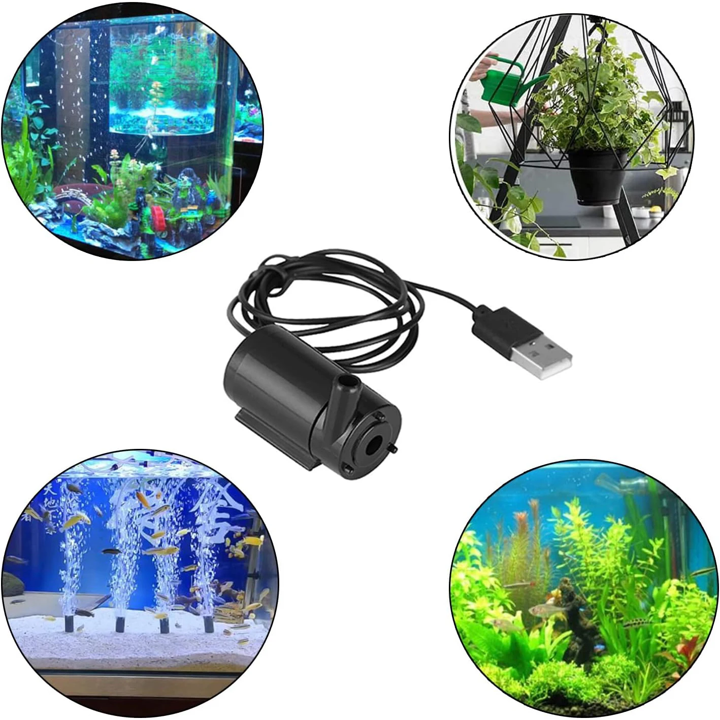 DC 3-5V USB Micro sumergible Mini bomba de agua sin escobillas de bajo ruido para acuarios pecera estanque fuente hidropónica jardín