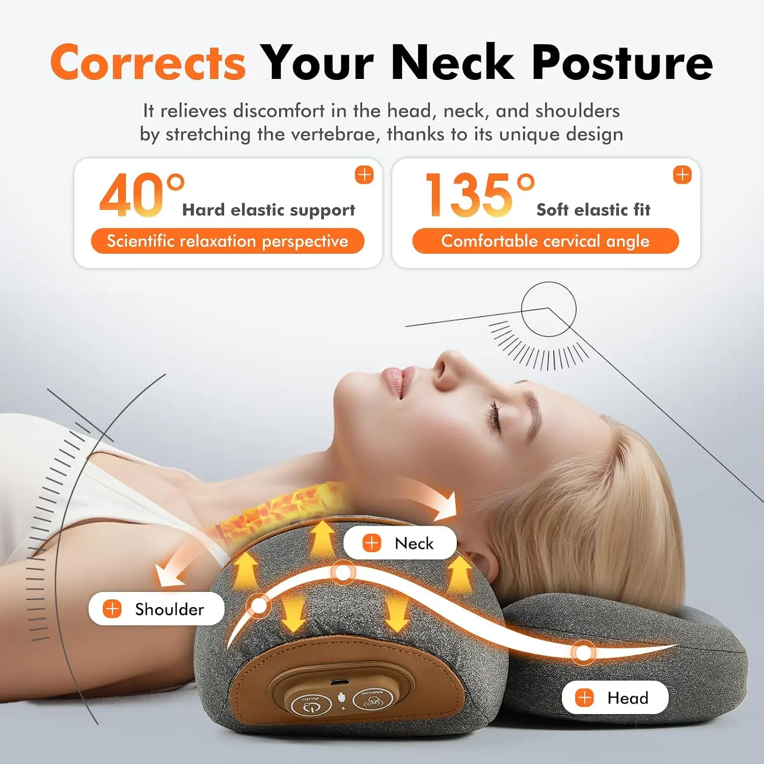3-in-1 Neck Massager Pillow with Heating & Cervical Traction, Ergonomic Cervical Pillow for Neck Pain Relief Neck Pillow