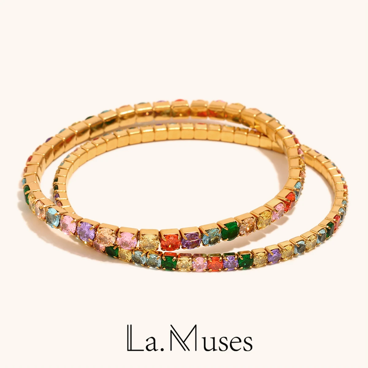 La. Muses 3MM 4MM Colored Cubic Zirconia Stainless Steel Women's Bracelet PVD Plated Fashion High End Jewelry Gift