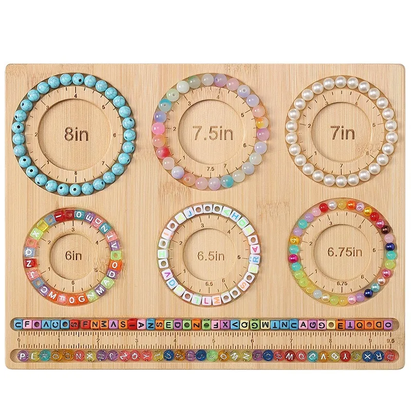 Wood Beading Board Organizer – Multi-Bracelet & Necklace DIY Bead Tray, Jewelry Making Measuring Tool for Craft Design