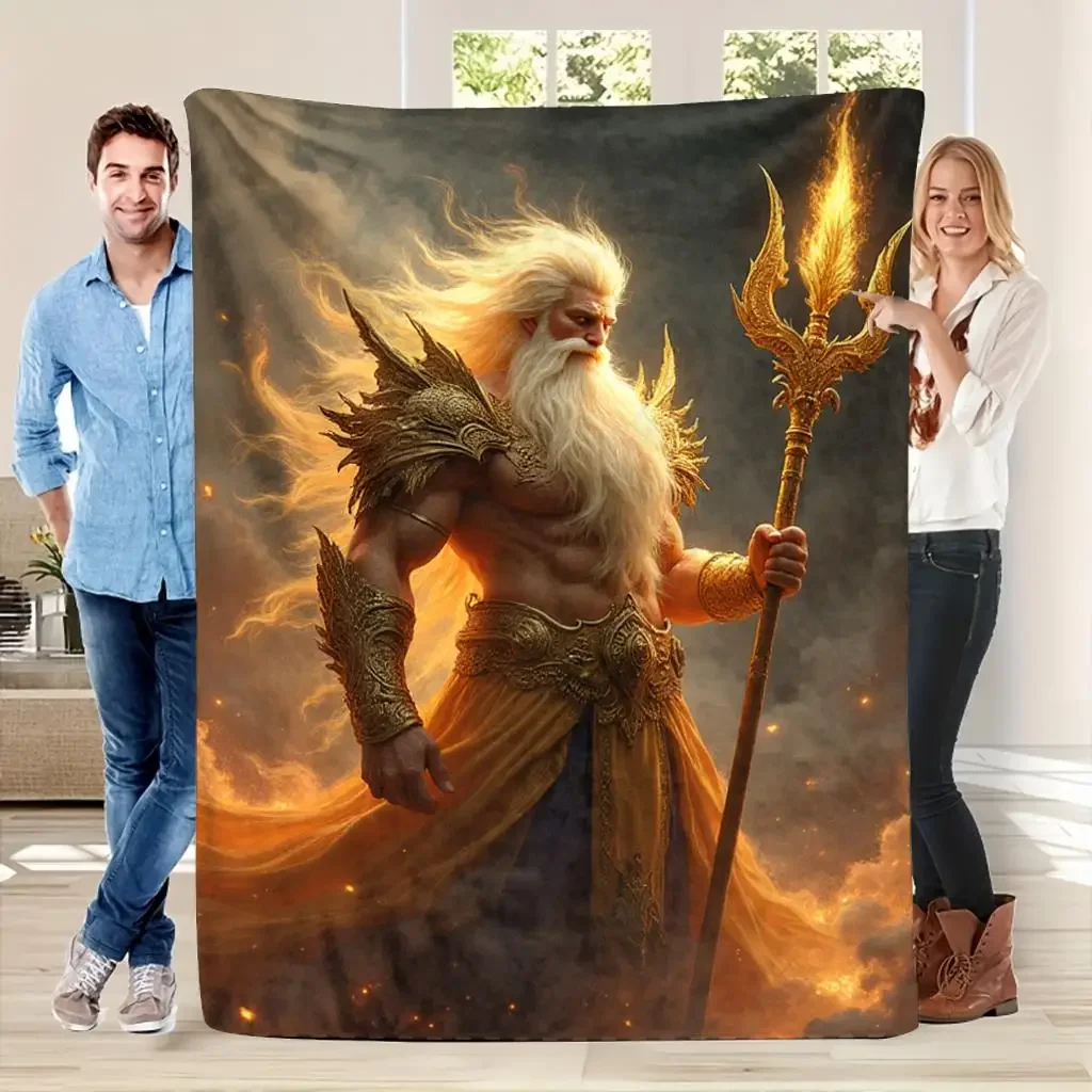 Medieval armor and dragon staff patterns Flannel printed blanket suitable for all seasons for living room office sofa and travel