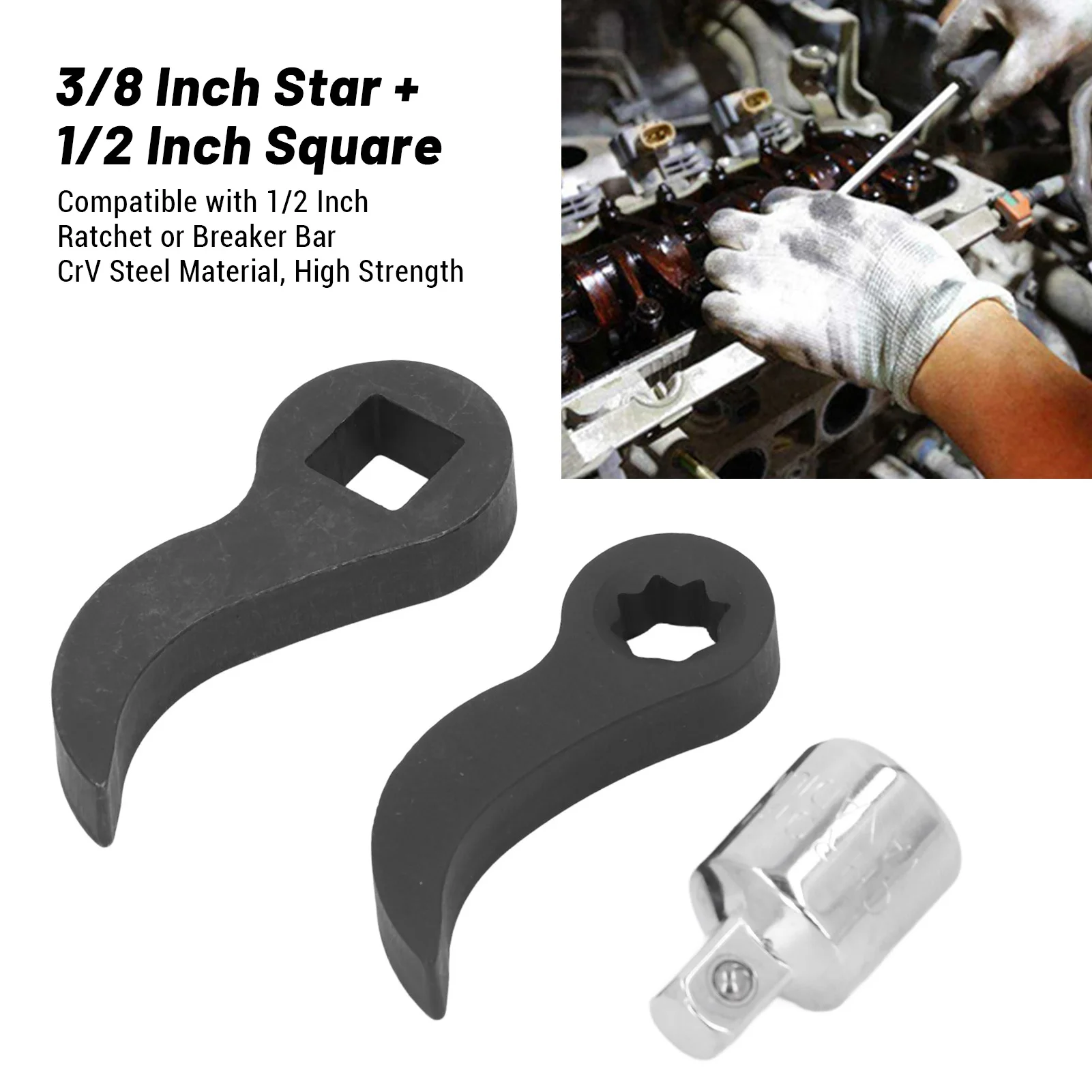 

2PCS Pry Bar Adaptor Heads 3/8 Star And 1/2 Square Half Shaft Removal Tools Crowbar Attachment For Prying And Lifting