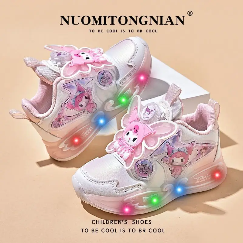 

Childrens Led Light Sneakers Sanrio Kuromi Cartoon Fashion Girls Casual Shoes Kids Antislip Sports Running Shoe Board Shoes