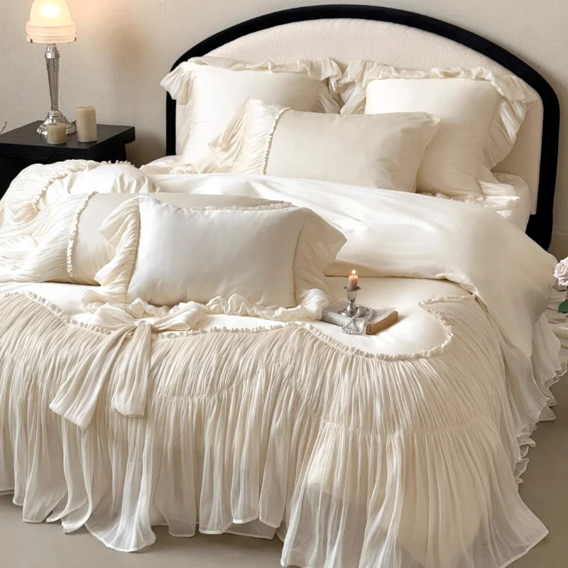 

French princess cotton long-staple cotton four-piece set of pure cotton heavy industry lace bed cover quilt cover bedding
