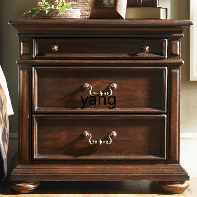 

TGF American country all solid wood bedside table log old side cabinet black walnut storage cabinet