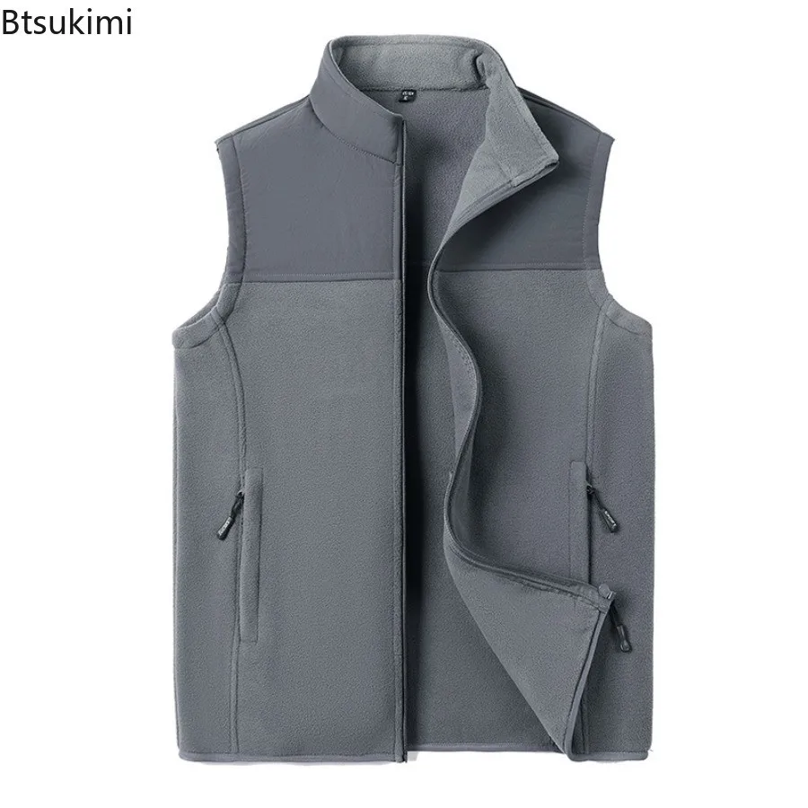 2025 New Men's Fleece Warm Vest Autumn Fashion Stand Collar Thicker Outdoor Casual Waistcoat Sleevelesse Jacket Men Winter Vests