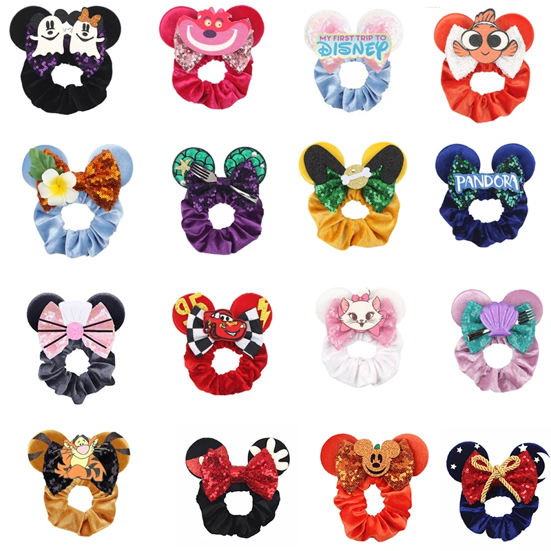 10 Stks/partij Disney Oren accessori per capelli Scrunchies Voor Meisjes Pailletten Strikjes Hoofdband Trip Haaraccessoires fai da te