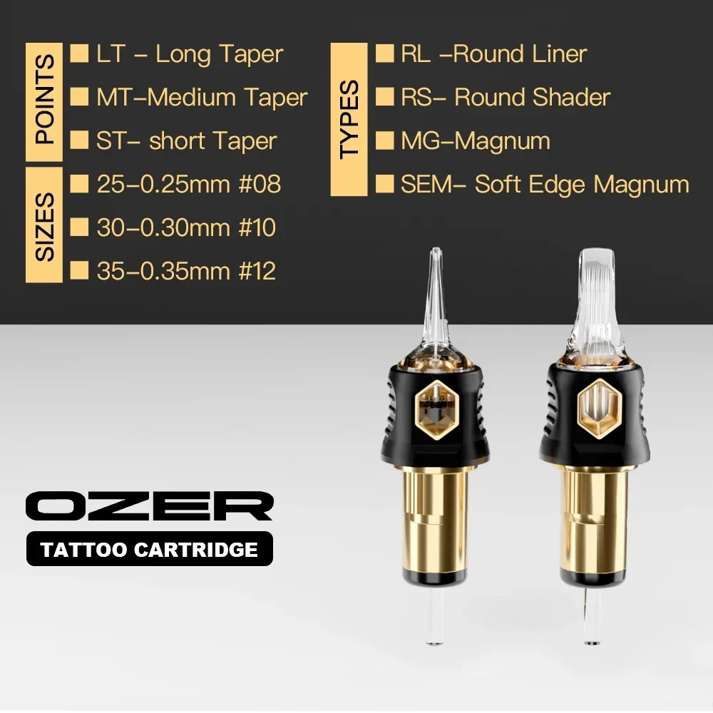 OZER 20 unids/caja agujas de cartucho de tatuaje RL RS RM aguja de tatuaje de seguridad esterilizada desechable para máquinas de tatuaje suministros de tatuaje