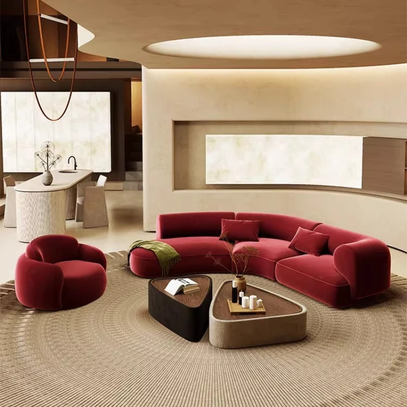 

Curved special-shaped sofa burgundy hotel lobby beauty salon office business meeting guest negotiation rest area reception