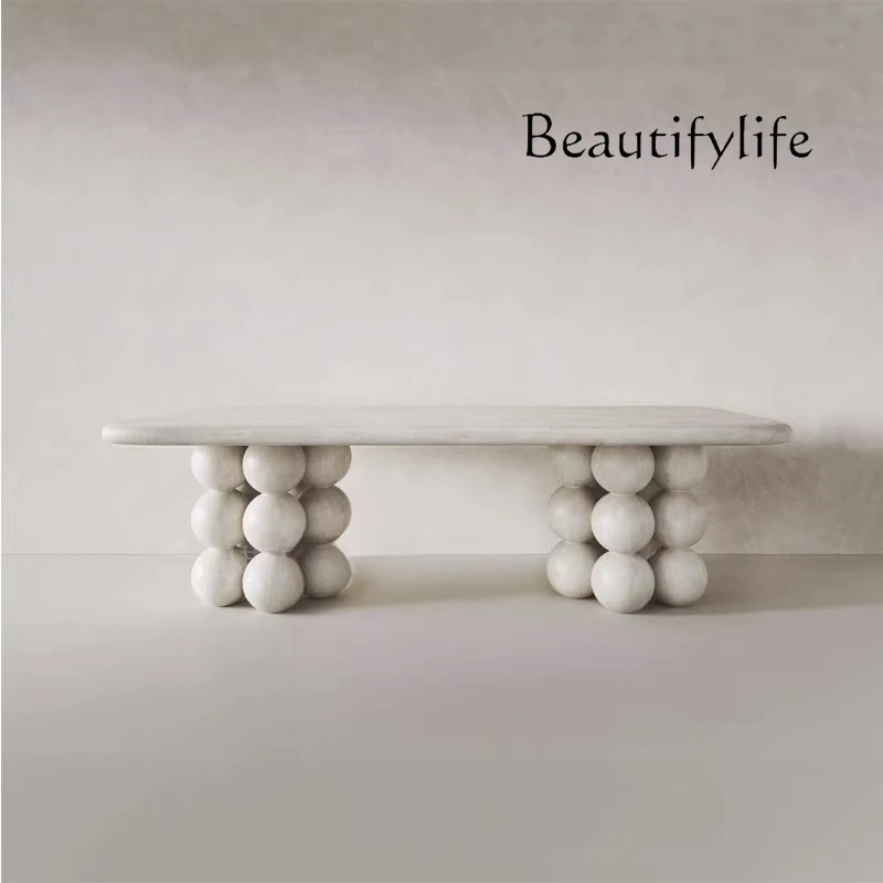 Natural marble French dining table antique spherical leg design villa restaurant rectangular personalized dining table