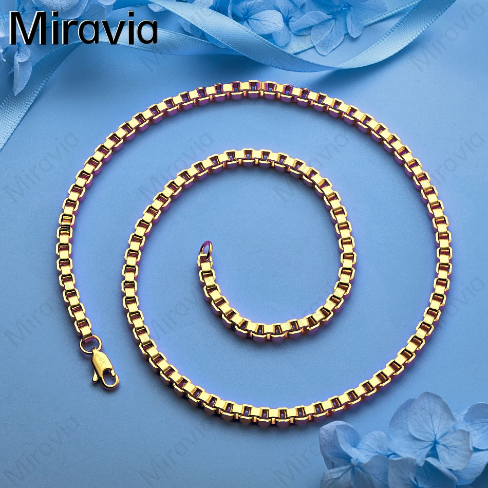 

Miravia 925 Sterling Silver 4mm Gold Box Chain Necklace Women'S Retro Personalized Accessories Valentine'S Day Gift Jewelry