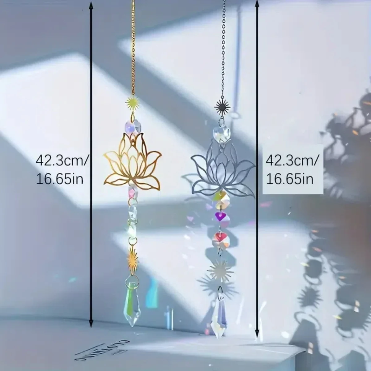 1Pc MetalLotusandArtificial Crystal Suncatcher Charm Handmade Applicable Home Wind Chime Pendant Outdoor Garden Plant Decoration image 2