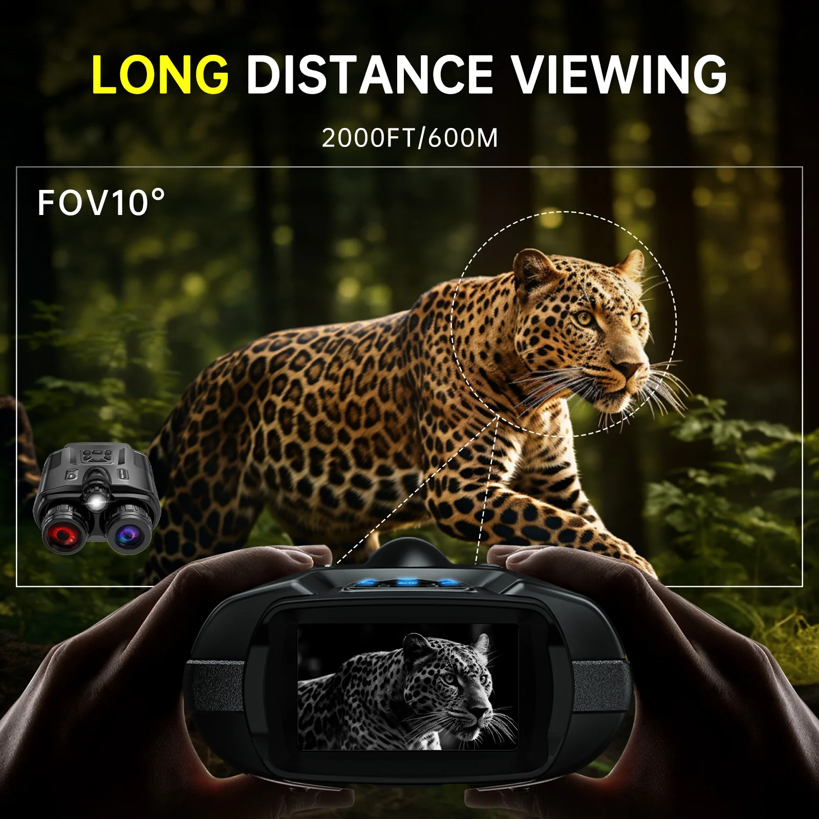 Night Vision Binoculars 4K Infrared 5000mAH Rechargeable 8X Digital Zoom 600 Meters Darkness Goggles 5000mAh Rechargeable, 64GB Card Included for