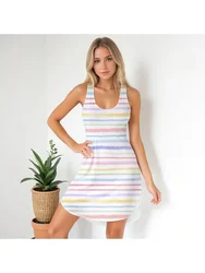 Damskie sukienki plażowe w rozmiarze S-3XL Letnie sukienki damskie Tank O Neck Casualowe luźne sukienki z nadrukiem Plus Size Party Dresses