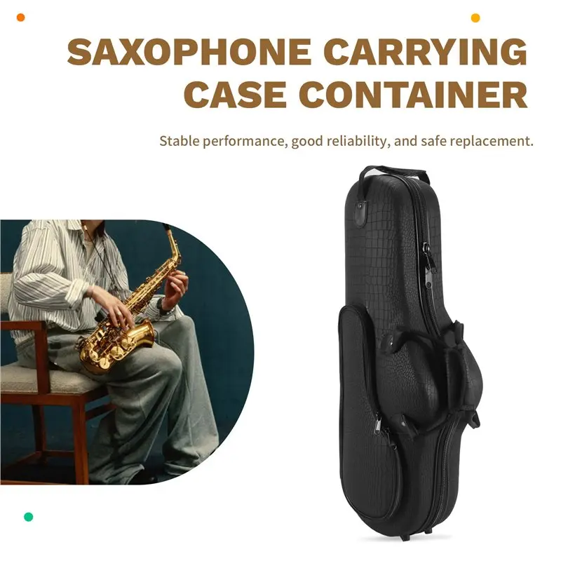 Hot kf-Water-Resistant PU Crocodile Pattern Alto Saxophone Big Bag Box Sax Soft Case With Adjustable Shoulder Strap-Black Color