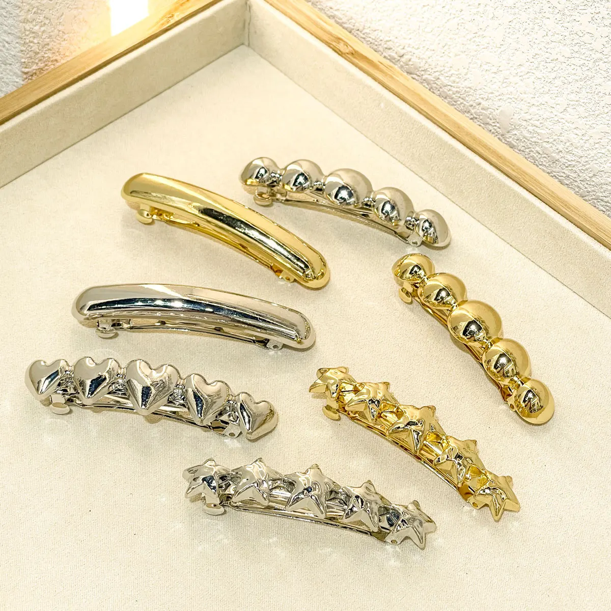 Irregular Gold Sliver Hair Clip Korean Simple Women Girl Ponytail Clip Love Heart Stars Hair Clip Daily Hair Jewelry Accessories