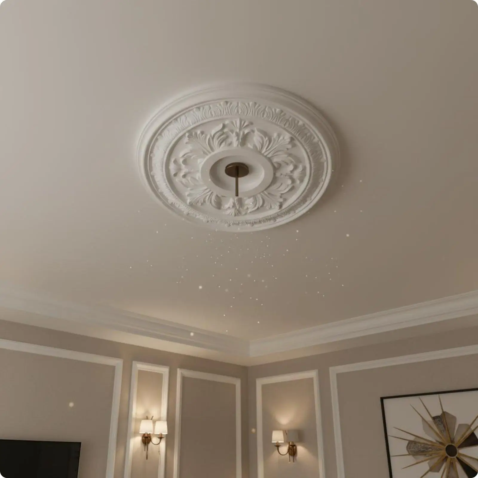 Gold Embossed Ceiling Light Panel PU Round Medallion Overhead Fixture Base for Living Room Decoration view 4