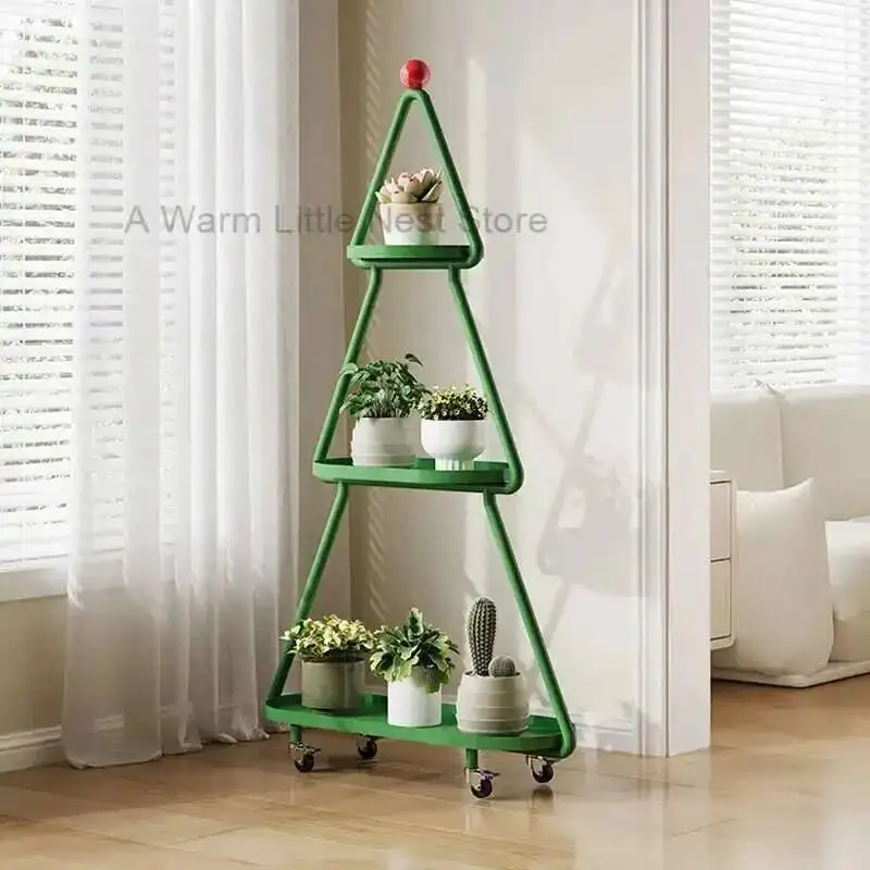 

New 2024 Rack Mobile Storage Balcony Flower Iron Living Room Floor Standing Succulent Flower Pot Holder Estantes Para Plantas