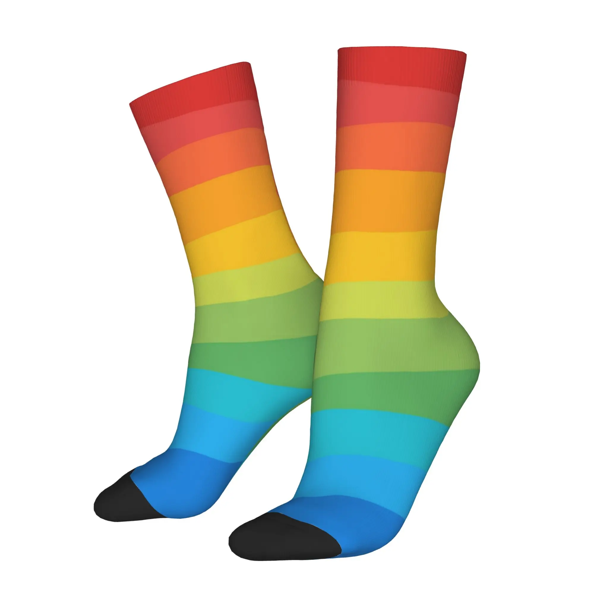 1 Pair Funny Sock  Soft Gradient Rainbow Vertical Background Hip Hop Seamless Pattern Printed Men Socks Casual Men's Socks