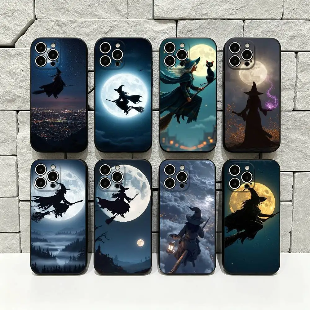 

Witch Riding Broom Phone Case For 17 16 15 14 13 12 11 Pro Max 17 Air 16E XR 7 8 Plus SE2 Cover
