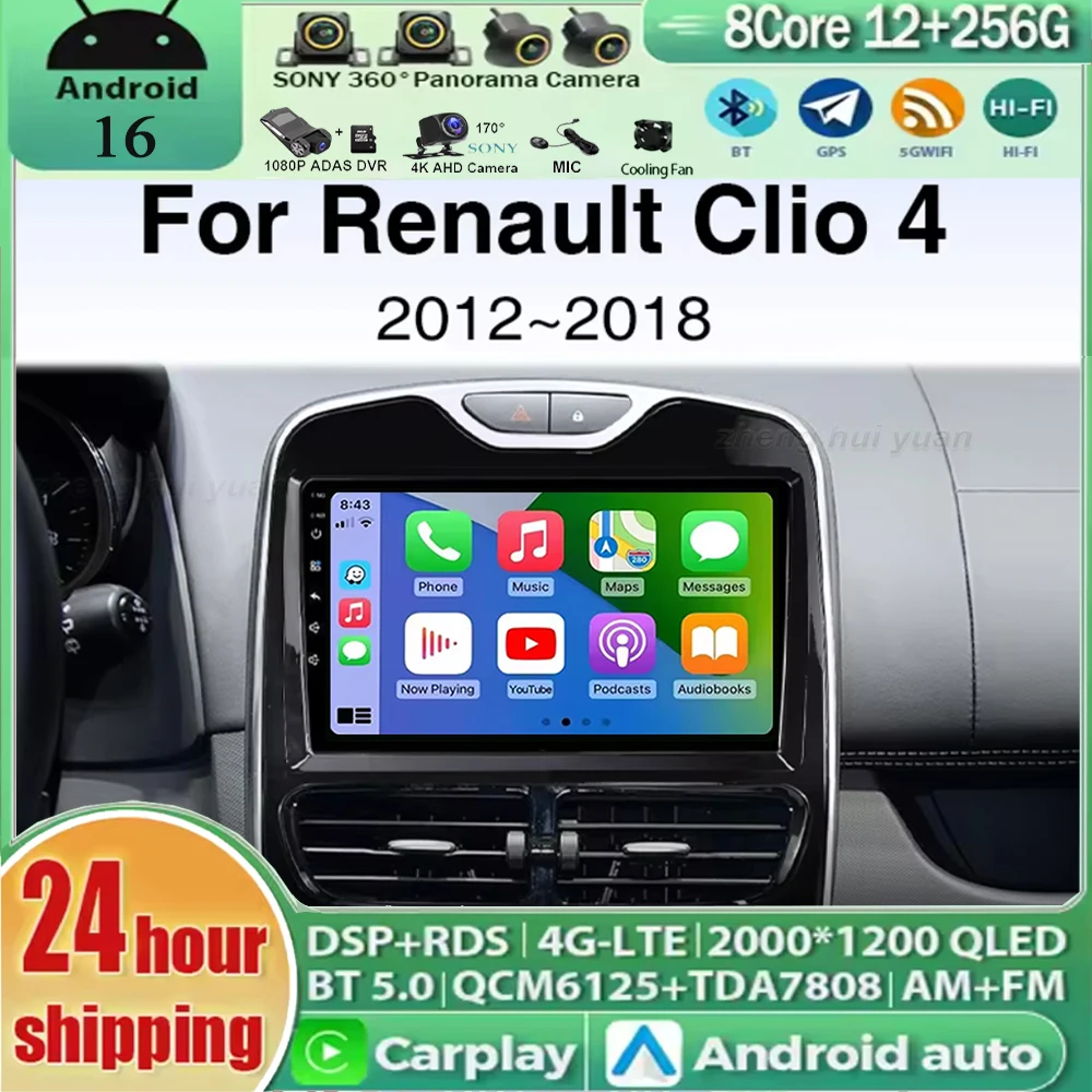 Android 16 Car Radio CarPlay Android Auto For Renault Clio 4 2012 2013 2014 2015 2016 2017 2018 Car Multimedia Player Wireless