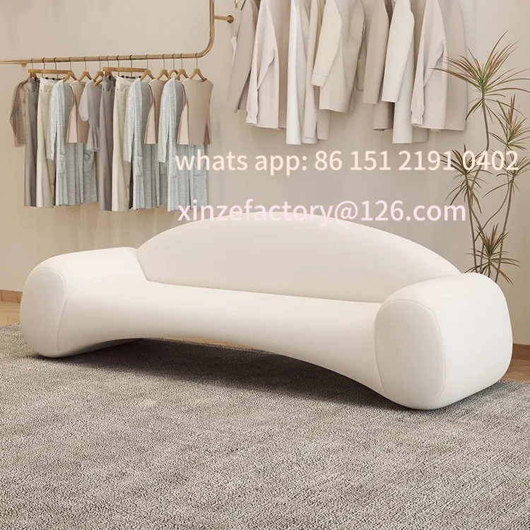 Customizable Nordic cream style fabric sofa straight row simple sitting area reception small apartment sofa chair