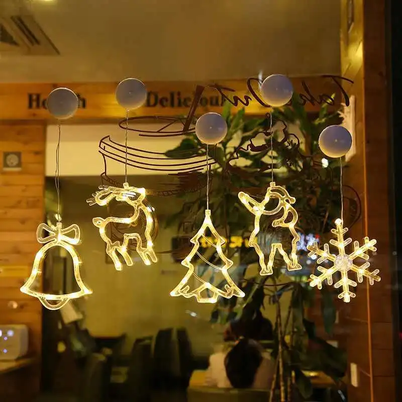 LED suction cup lights snowman bells reindeer window decorations shop displays Christmas atmosphere