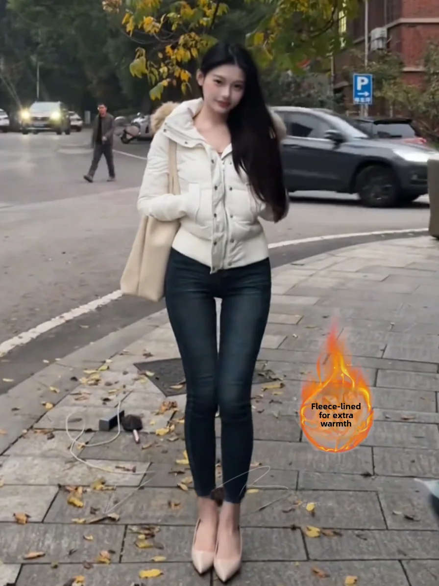 

High Waist Slimming Fce Lined Bootcut Jeans Women's Elastic Stretchy Denim Pants Korean Sle Tummy Control Autumn Wear