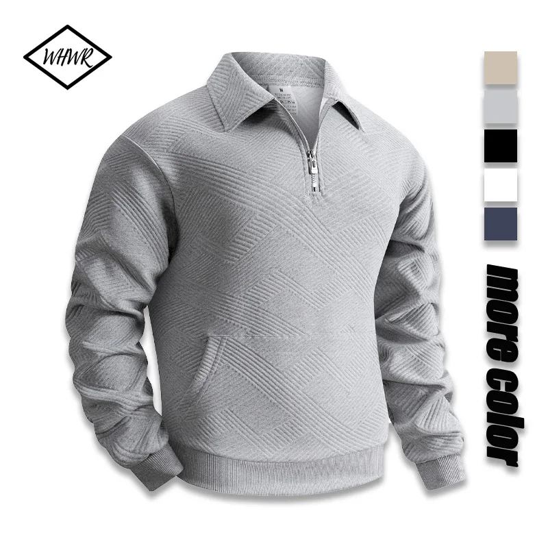 

Men's Jacquard Sweatshirt Round Neck Half Zipper Pullover Three-Dimensional Pattern for a Textured Look Versatile Casual Top