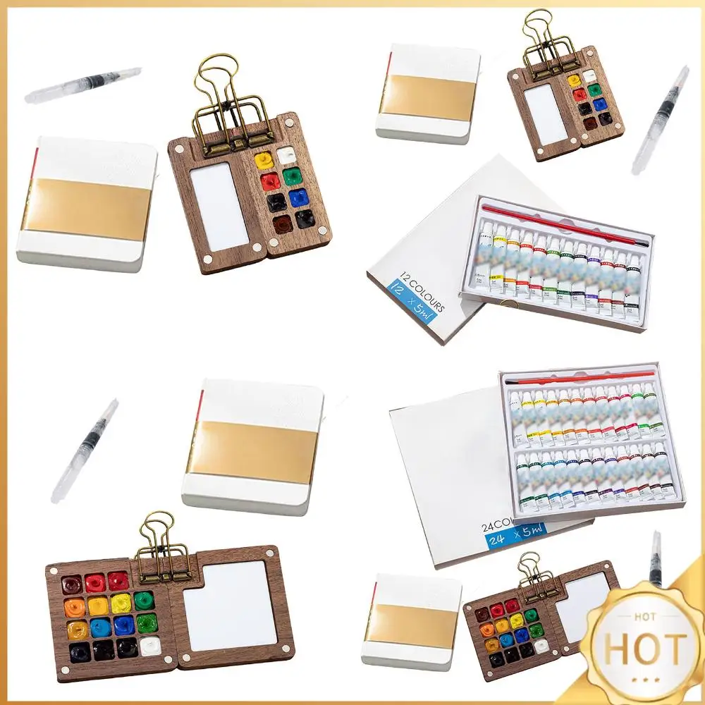 

Набор акварельных красок с кистью и альбомом для рисования, дорожный набор акварельных красок, мини-набор акварельных красок для художника, студента-початковщика