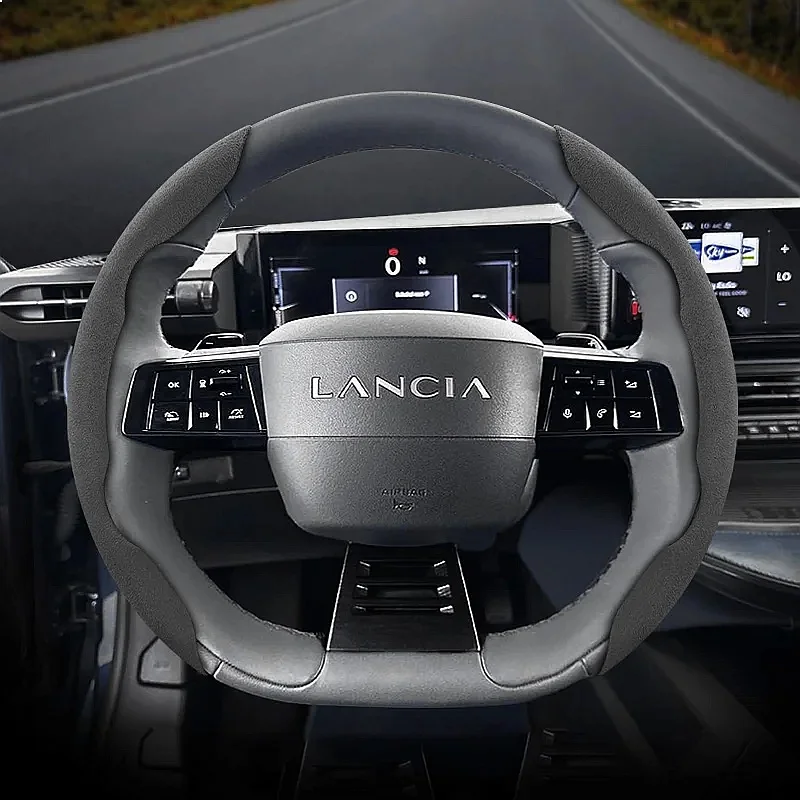 Suitable for Lancia Anti-Slip Buckle Segmented Suede Steering Wheel Cover, Anti-Slip and Durable, for Models Like Ypsilon, Delta