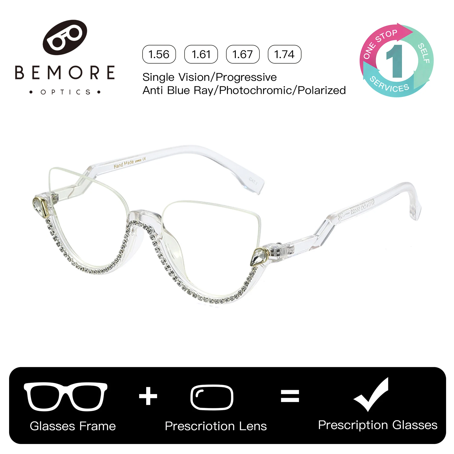 

BEMORE Acetate Prescription Glasses Women Cat Eye Photochromic Anti Blue Light Optical Myopia Eyeglasses