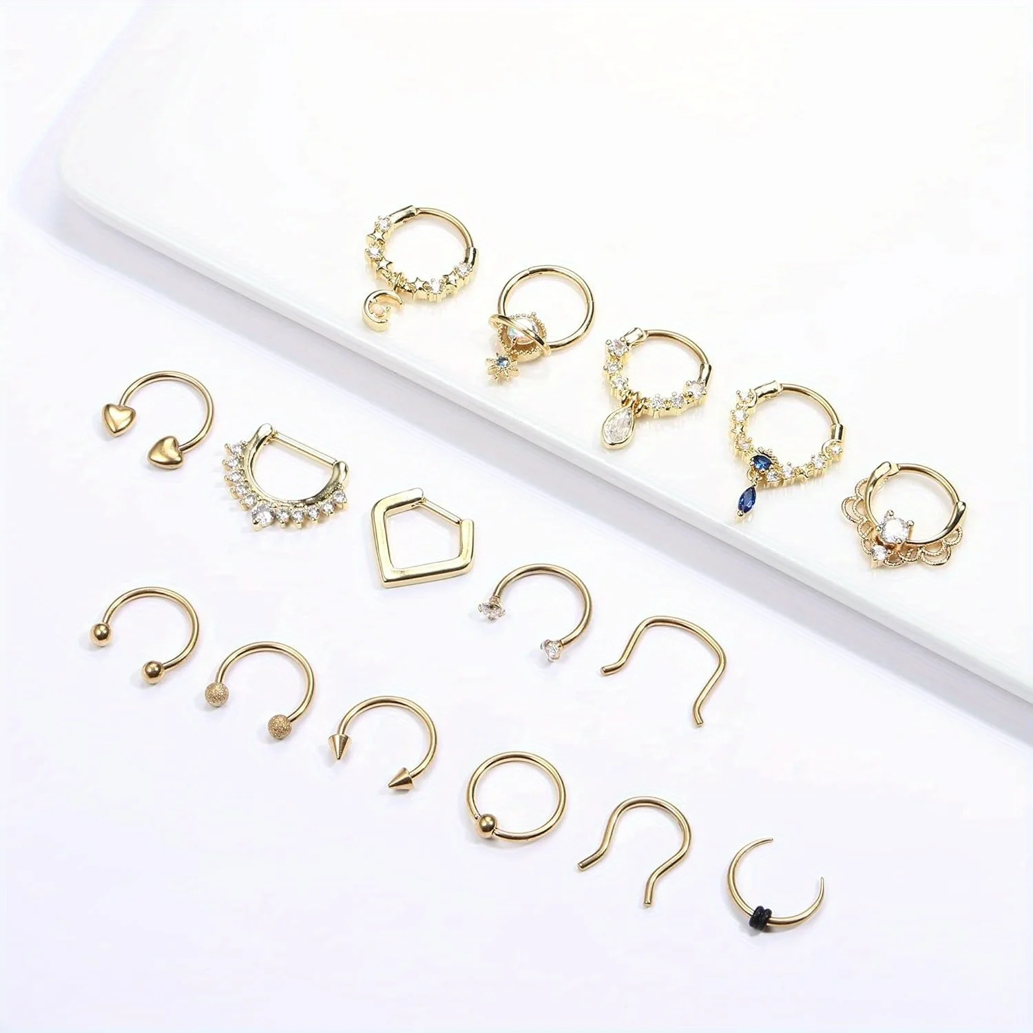 CASSIECA 1Pc 16G Surgical Steel Septum Rings  for Women Men Hypoallergenic Horseshoe CZ Dangle Helix Cartilage Piercing Jewelry