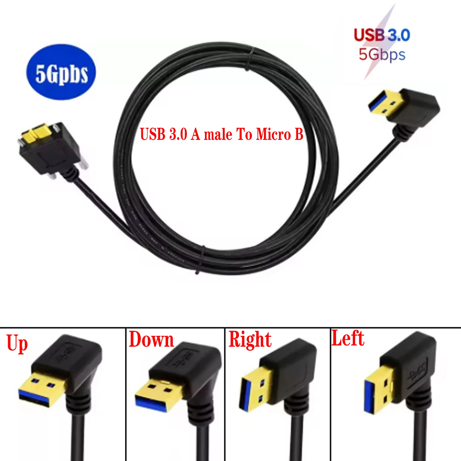 5M 3M USB 3.0 A male To Micro B Cable angle 90 Degree male With Locking Screws Data Sync Cable Cord for Camera Hard Drive HDD
