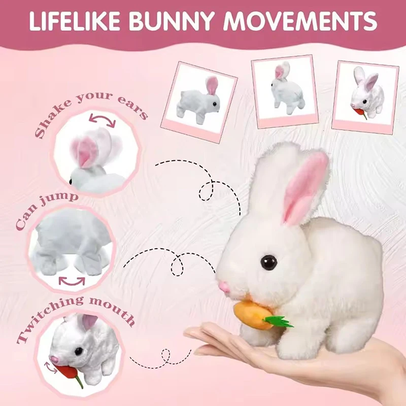 Simulation Electric Rabbit Pet PlushToy Solid Color Plush Electric Rabbit Can Walk And Nod Animal Doll Toy Battery Model