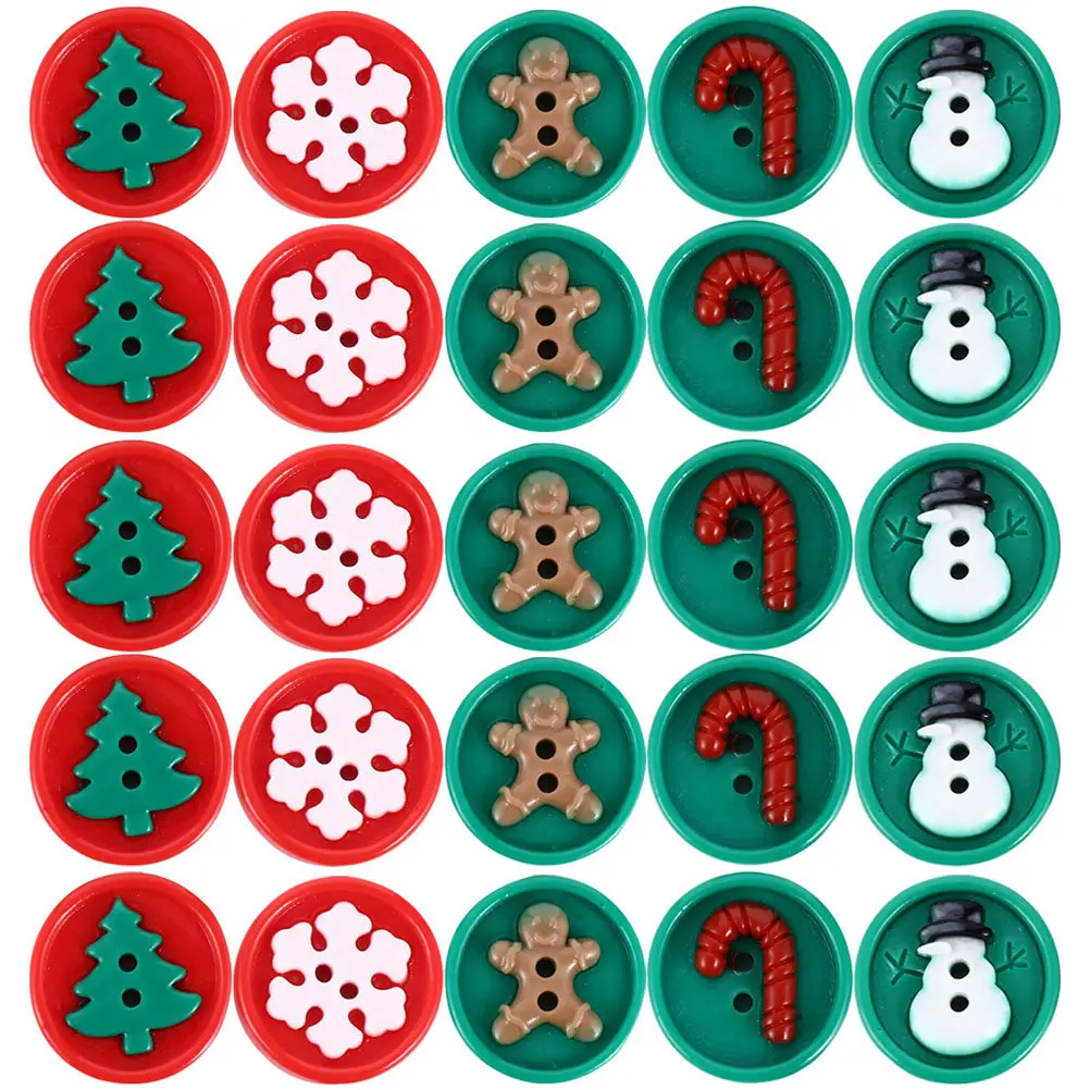 30Pcs Christmas Resin Buttons Cartoon Xmas Tree Shape DIY Sewing Craft Buttons for Shirts Coats Jackets Clothing Decor