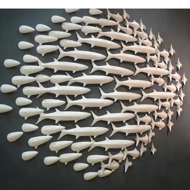 Ceramic School of Fish Wall Hanging Ornaments Abstract Sculpture Living Room Backdrop Display Wall-mounted Decoration