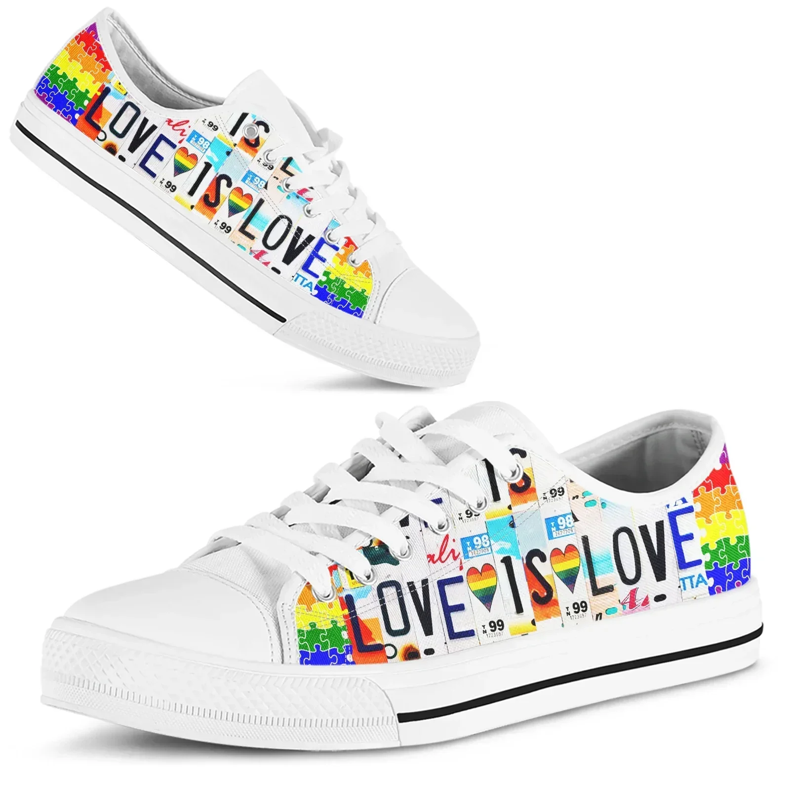 License Plate LGBT Love Is Love 2023 New Women Vulcanize Shoes Canvas Sneakers Fashion Lace-up Rubber Flat Autumn Footwear