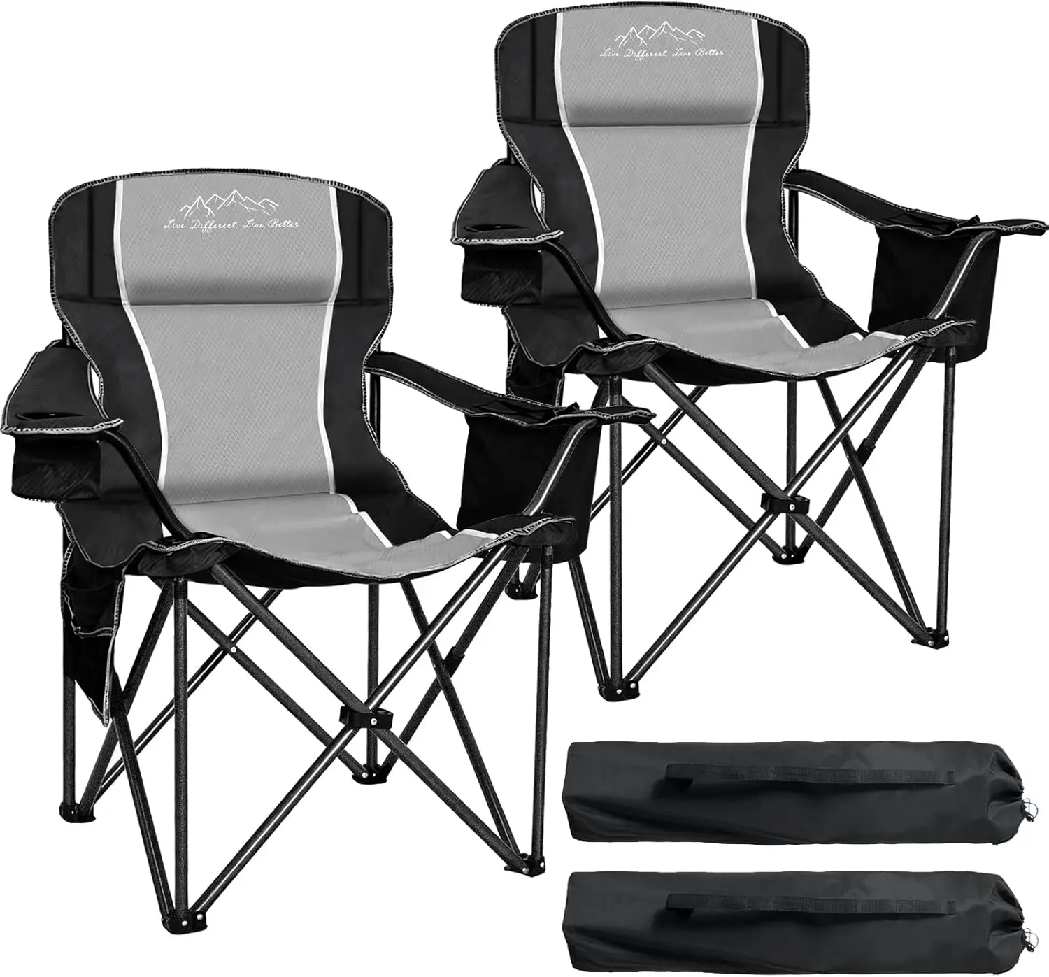 

Camping Chair Heavy Duty High Back Folding Chair with Cup Holder, 500lbs Capacity, Padded Seat, Cooler Bag & Storage Poc