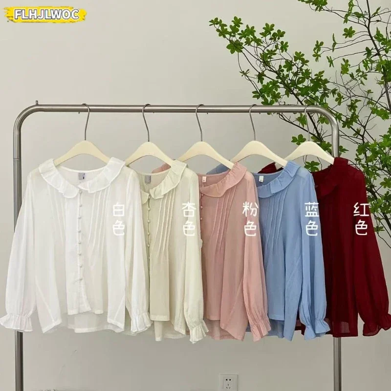 Estilo japonês coreia chique topos verão feminino manga alargamento camisa blusa estilo preppy meninas doce bonito rosa babados retro vintage topo